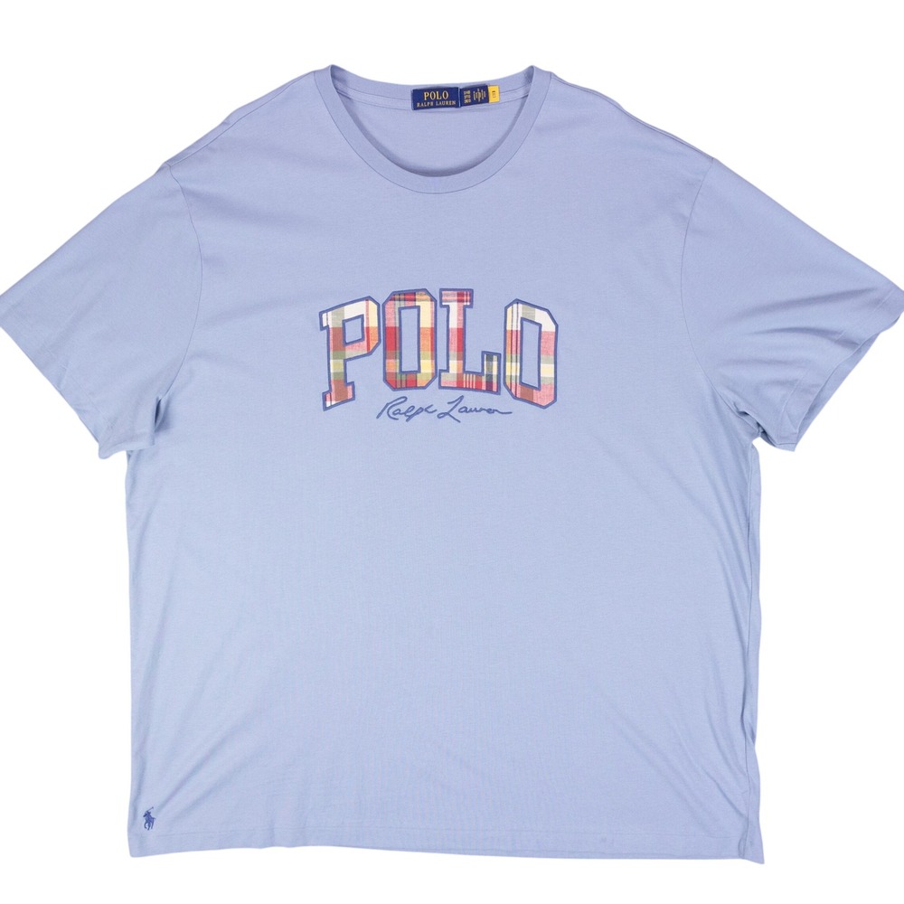 Polo Ralph Lauren T Shirt Emroidered Plaid Logo Mens 3XB Blue 100% Cotton